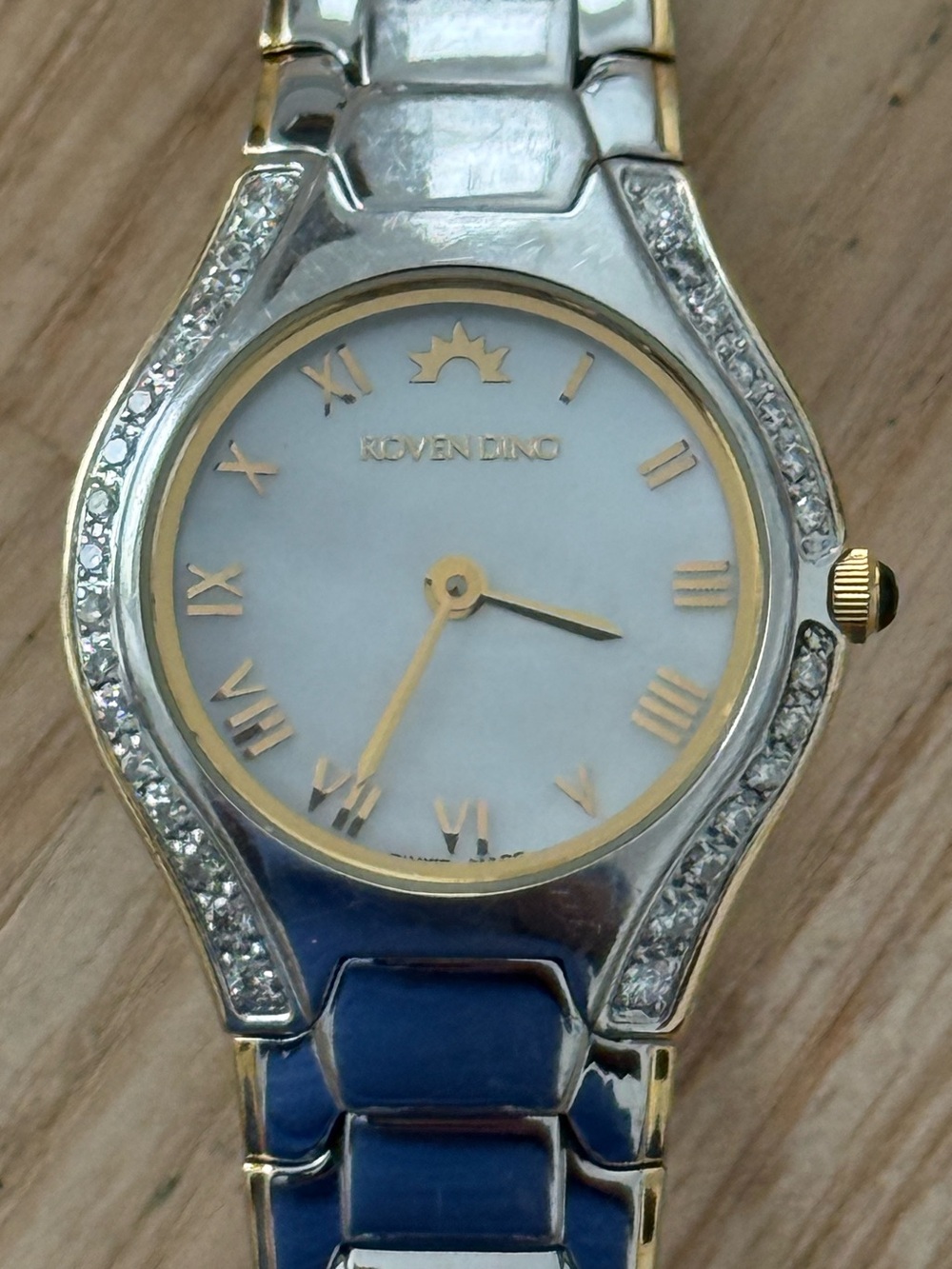 Roven Dino Diamond Vintage Very Rare Ladies Watch Pearl Dial Two-Tone Bracelet